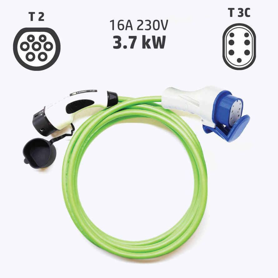 Câble de recharge pour voiture électrique et hybride Plug-in - Type 2 vers type  2, monophasé, 16 A, 3,5 kW, 10